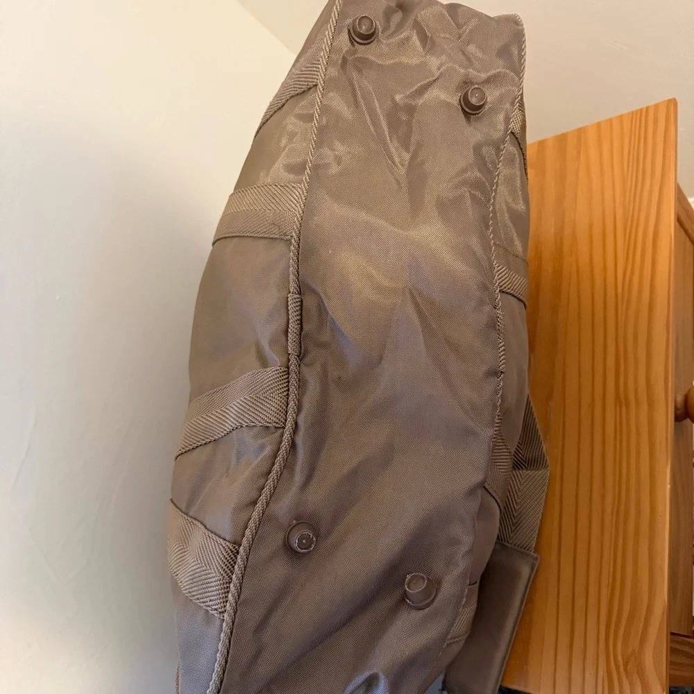 Vintage Pierre Cardin Tan Nylon Duffel Travel Bag with Shoulder Strap